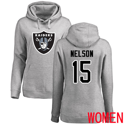 Oakland Raiders Ash Women J  J  Nelson Name and Number Logo NFL Football #15 Pullover Hoodie Sweatshirts->women nfl jersey->Women Jersey